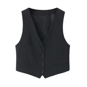 Zara dark gray micro pinstripe vest welt pockets Sz L NWOT
